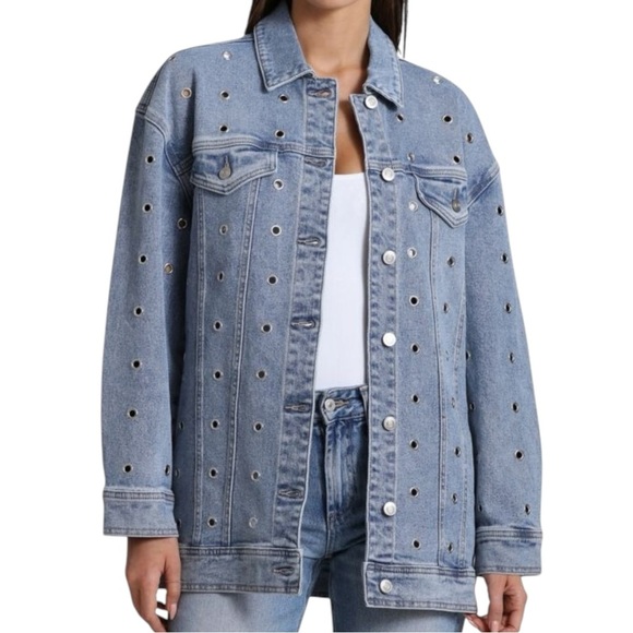 Avec Les Filles Size XL Eyelet Grommet Blue Denim Oversized Statement Jacket - Picture 1 of 10